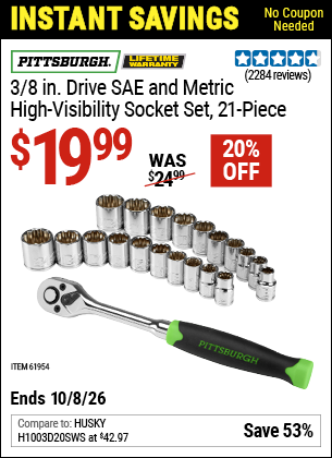 www.hfqpdb.com - PITTSBURGH 3/8 IN. DRIVE SAE AND METRIC HIGH-VISIBILITY SOCKET SET, 21-PIECE Lot No. 61954