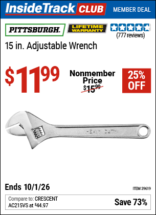 www.hfqpdb.com - PITTSBURGH 15 IN. ADJUSTABLE WRENCH Lot No. 39619