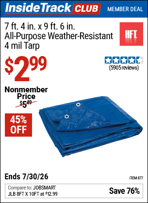 www.hfqpdb.com - HFT 7 FT. 4 IN. X 9 FT. 6 IN. BLUE ALL-PURPOSE WEATHER-RESISTANT 4 MIL TARP Lot No. 877