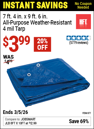 www.hfqpdb.com - HFT 7 FT. 4 IN. X 9 FT. 6 IN. BLUE ALL-PURPOSE WEATHER-RESISTANT 4 MIL TARP Lot No. 877