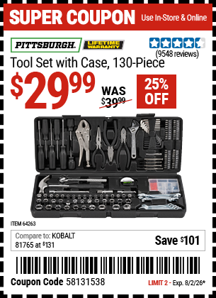 www.hfqpdb.com - PITTSBURGH TOOL SET WITH CASE, 130-PIECE Lot No. 64263