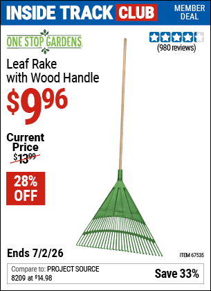 www.hfqpdb.com - ONE STOP GARDENS LEAF RAKE WITH WOOD HANDLE Lot No. 67535