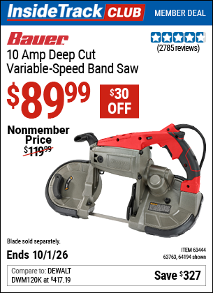 www.hfqpdb.com - BAUER 10 AMP, 5 IN. DEEP CUT VARIABLE-SPEED BAND SAW Lot No. 64194/63444