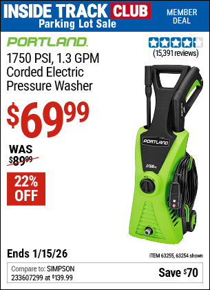www.hfqpdb.com - PORTLAND 1750 PSI, 1.3 GPM CORDED ELECTRIC PRESSURE WASHER Lot No. 63254/63255