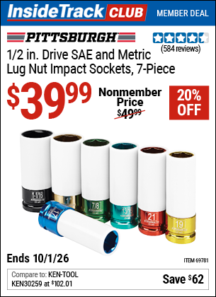 www.hfqpdb.com - PITTSBURGH 1/2 IN. DRIVE SAE AND METRIC LUG NUT IMPACT SOCKETS, 7-PIECE Lot No. 69781