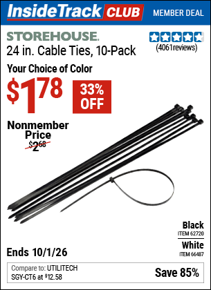 www.hfqpdb.com - STOREHOUSE 24 IN. CABLE TIES, 10-PACK Lot No. 62720/66487