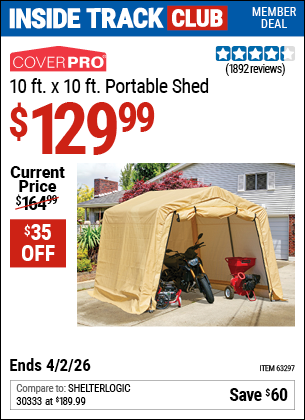 www.hfqpdb.com - COVERPRO 10 FT. X 10 FT. PORTABLE SHED Lot No. 63297