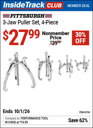 www.hfqpdb.com - PITTSBURGH 3-JAW PULLER SET, 4-PIECE Lot No. 63760