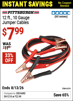 www.hfqpdb.com - PITTSBURGH 12 FT., 10 GAUGE JUMPER CABLES Lot No. 63376