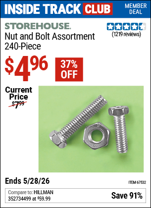 www.hfqpdb.com - STOREHOUSE NUT AND BOLT ASSORTMENT, 240-PIECE Lot No. 67532