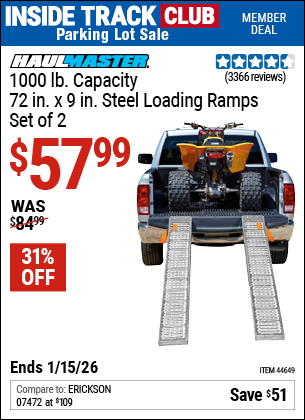www.hfqpdb.com - HAUL-MASTER 1000 LB. CAPACITY, 72 IN. X 9 IN. STEEL LOADING RAMPS, SET OF 2 Lot No. 44649
