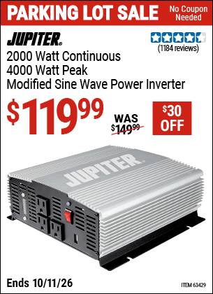 Harbor Freight JUPITER 2000 WATT CONTINUOUS/4000 WATT PEAK MODIFIED SINE WAVE POWER INVERTER coupon