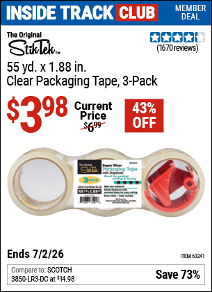 www.hfqpdb.com - STIKTEK 55 YD. X 1.88 IN. CLEAR PACKAGING TAPE, 3-PACK Lot No. 63241