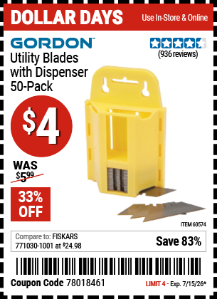 www.hfqpdb.com - GORDON UTILITY BLADES WITH DISPENSER, 50-PACK Lot No. 60574