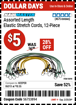 www.hfqpdb.com - HAUL-MASTER ASSORTED LENGTH ELASTIC STRETCH CORDS, 12-PIECE Lot No. 56890/60534