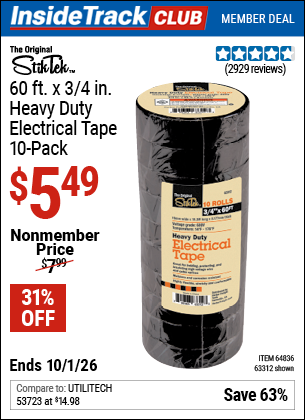 www.hfqpdb.com - STIKTEK 60 FT. X 3/4 IN. INDUSTRIAL-GRADE ELECTRICAL TAPE, 10-PACK Lot No. 63312/64836