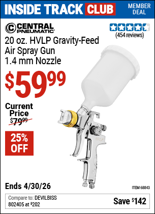 www.hfqpdb.com - CENTRAL PNEUMATIC 20 OZ. HVLP GRAVITY-FEED AIR SPRAY GUN, 1.4 MM NOZZLE Lot No. 68843