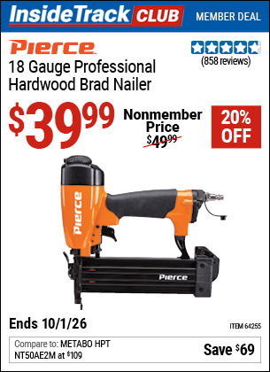 www.hfqpdb.com - PIERCE 18 GAUGE PROFESSIONAL HARDWOOD BRAD NAILER Lot No. 64255