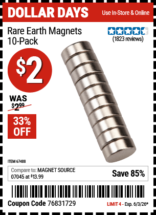 www.hfqpdb.com - RARE EARTH MAGNETS, 10-PACK Lot No. 67488