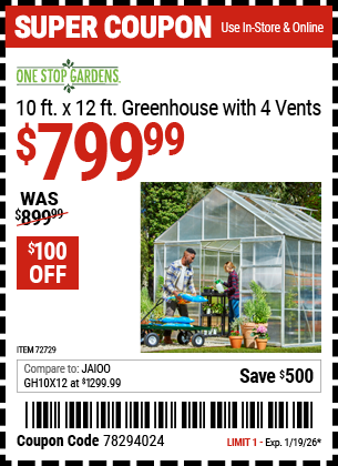 www.hfqpdb.com - ONE STOP GARDENS 10 FT. X 12 FT. GREENHOUSE WITH 4 VENTS Lot No. 93358/63353