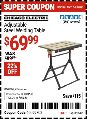 www.hfqpdb.com - CHICAGO ELECTRIC ADJUSTABLE STEEL WELDING TABLE Lot No. 61369/63069