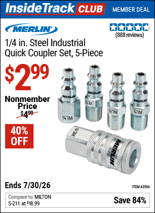 www.hfqpdb.com - MERLIN 1/4 IN. STEEL INDUSTRIAL QUICK COUPLER SET, 5-PIECE Lot No. 63566