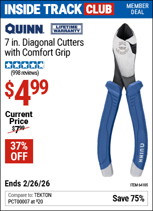 www.hfqpdb.com - QUINN 7 IN. DIAGONAL CUTTERS WITH COMFORT GRIP Lot No. 64105