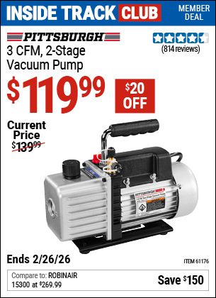Harbor Freight PITTSBURGH 3 CFM, 2-STAGE VACUUM PUMP coupon