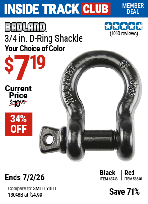www.hfqpdb.com - BADLAND 3/4 IN. D-RING SHACKLE Lot No. 58640/63743