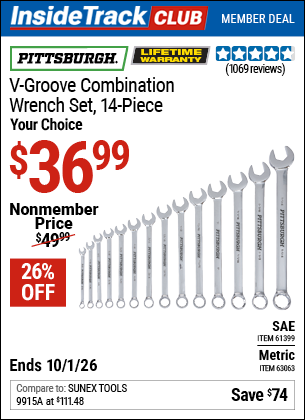 www.hfqpdb.com - PITTSBURGH V-GROOVE COMBINATION WRENCH SET, 14-PIECE Lot No. 61399/63063