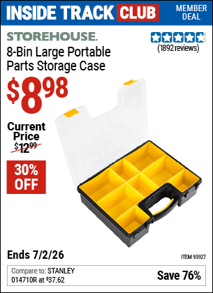 www.hfqpdb.com - STOREHOUSE 8-BIN LARGE PORTABLE PARTS STORAGE CASE Lot No. 93927