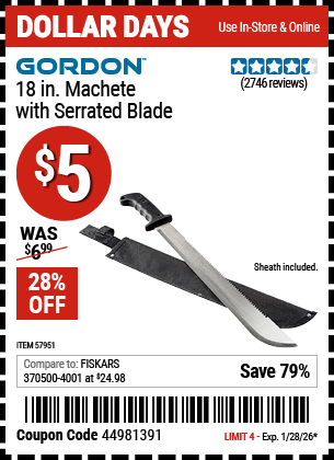 www.hfqpdb.com - GORDON 18 IN. MACHETE WITH SERRATED BLADE Lot No. 57951
