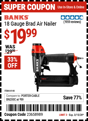www.hfqpdb.com - BANKS 18 GAUGE BRAD AIR NAILER Lot No. 64140