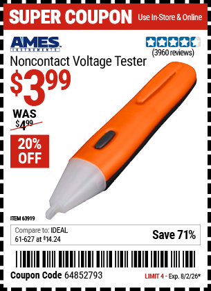 www.hfqpdb.com - AMES INSTRUMENTS NONCONTACT VOLTAGE TESTER Lot No. 63919