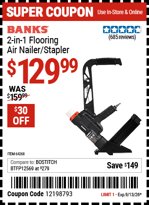 www.hfqpdb.com - BANKS 2-IN-1 FLOORING AIR NAILER/STAPLER Lot No. 64268