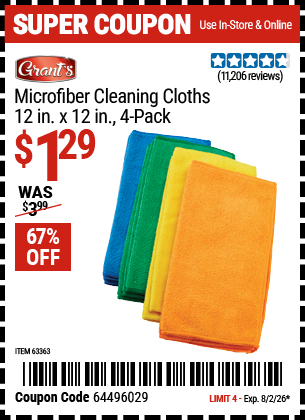 www.hfqpdb.com - GRANT'S MICROFIBER CLEANING CLOTHS 12 IN. X 12 IN., 4-PACK Lot No. 63363/63358/63925