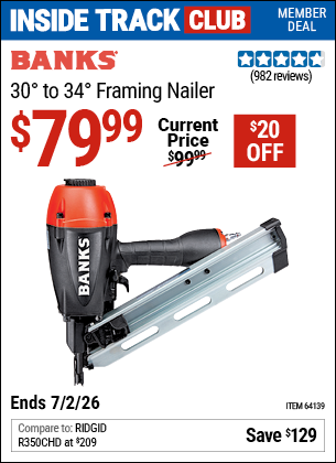 www.hfqpdb.com - BANKS 30&deg; TO 34&deg; FRAMING NAILER Lot No. 64139