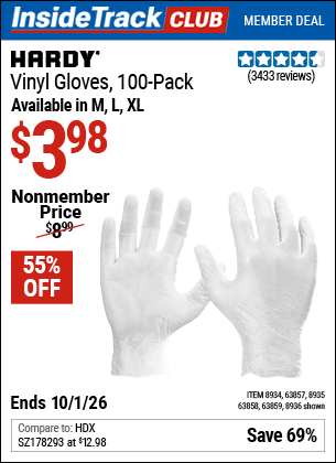 www.hfqpdb.com - HARDY VINYL GLOVES, 100-PACK Lot No. 8934/63857/8935/63858/8936/63859