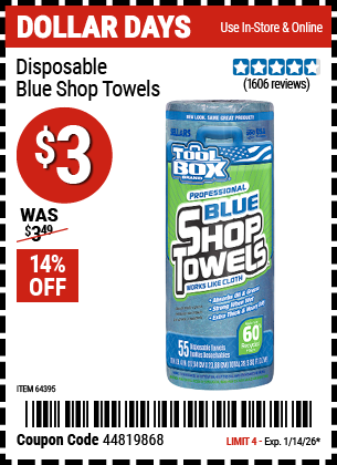 www.hfqpdb.com - TOOLBOX DISPOSABLE BLUE SHOP TOWELS Lot No. 64395