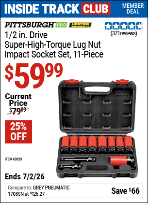 www.hfqpdb.com - PITTSBURGH PRO 1/2 IN. DRIVE SUPER-HIGH-TORQUE LUG NUT IMPACT SOCKET SET, 11-PIECE Lot No. 69829