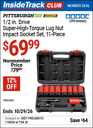 www.hfqpdb.com - PITTSBURGH PRO 1/2 IN. DRIVE SUPER-HIGH-TORQUE LUG NUT IMPACT SOCKET SET, 11-PIECE Lot No. 69829