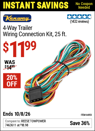 www.hfqpdb.com - KENWAY 4-WAY TRAILER WIRING CONNECTION KIT, 25 FT. Lot No. 64053