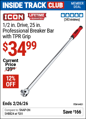 Harbor Freight ICON 1/2 IN., DRIVE 25 IN. PROFESSIONAL BREAKER BAR WITH TPR GRIP coupon