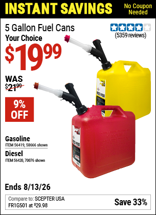 www.hfqpdb.com - MIDWEST CAN 5 GALLON FUEL CANS Lot No. 56419/56420/58666/70076