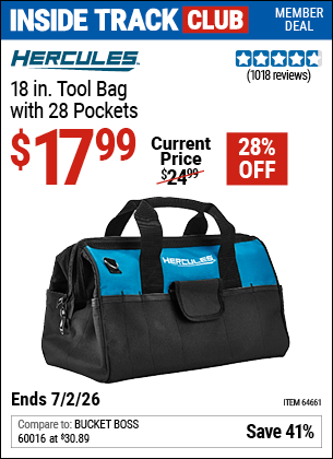 www.hfqpdb.com - HERCULES 18 IN. TOOL BAG WITH 28 POCKETS Lot No. 64661
