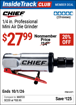 www.hfqpdb.com - CHIEF 1/4 IN. PROFESSIONAL MINI AIR DIE GRINDER Lot No. 64371