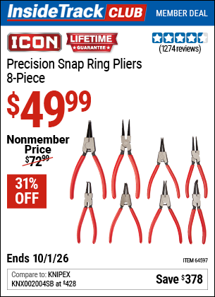 www.hfqpdb.com - ICON PRECISION SNAP RING PLIERS, 8-PIECE Lot No. 64597