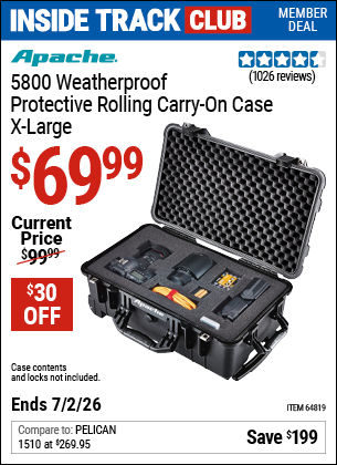 www.hfqpdb.com - APACHE 5800 WEATHERPROOF PROTECTIVE ROLLING CARRY-ON CASE, X-LARGE Lot No. 64819
