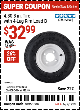 www.hfqpdb.com - 4.80-8 IN. TIRE WITH 4-LUG RIM LOAD B Lot No. 64237