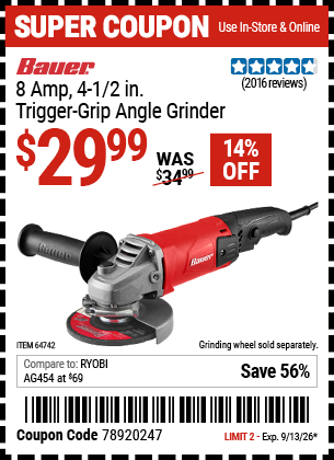 www.hfqpdb.com - BAUER 8 AMP, 4-1/2 IN. TRIGGER-GRIP ANGLE GRINDER Lot No. 64742